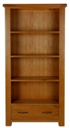 Arles Oak Large Bookcase, 180cm H with 1 Bottom Storage Drawer - thumbnail 1