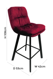 Paloma Velvet Bar Stool (Sold in Pairs) - Comes in Ruby, Charcoal Grey and Teal Options - thumbnail 2