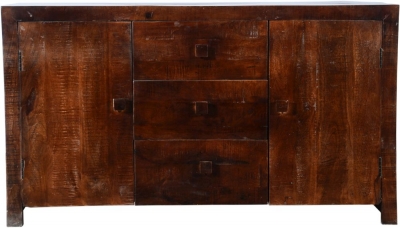 Clearance - Dakota Mango Wood Sideboard, Indian Dark Walnut Rustic Finish, 135cm Medium Cabinet - 2 Door with 3 Drawers
