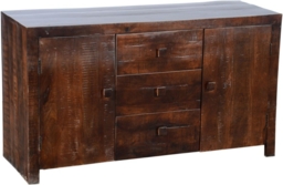 Clearance - Dakota Mango Wood Sideboard, Indian Dark Walnut Rustic Finish, 135cm Medium Cabinet - 2 Door with 3 Drawers - thumbnail 3