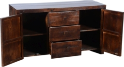 Clearance - Dakota Mango Wood Sideboard, Indian Dark Walnut Rustic Finish, 135cm Medium Cabinet - 2 Door with 3 Drawers - thumbnail 2
