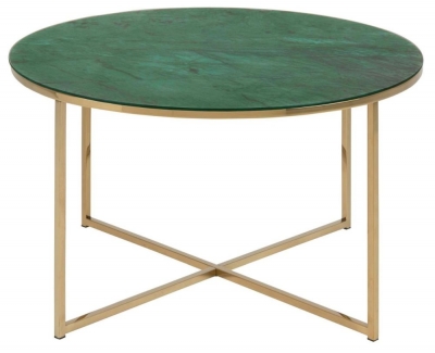 Apison Green Juniper Marble Effect Top and Gold Round Coffee Table - image 1