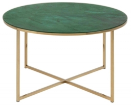 Apison Green Juniper Marble Effect Top and Gold Round Coffee Table - thumbnail 1