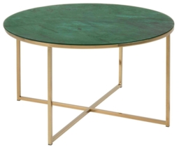 Apison Green Juniper Marble Effect Top and Gold Round Coffee Table - thumbnail 3