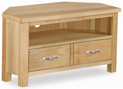 New Trinity Natural Oak Corner TV Unit, 90cm with Storage for Television Upto 32in Plasma - image 1