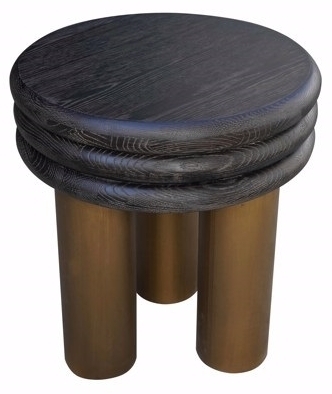 Macaron Rustic Black Oak and Brushed Gold Round End Table - image 1