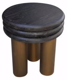 Macaron Rustic Black Oak and Brushed Gold Round End Table - thumbnail 1