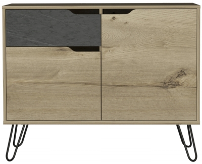 Manhattan Pine and Stone Effect 2 Door 1 Drawer Sideboard with Hairpin Legs - image 1