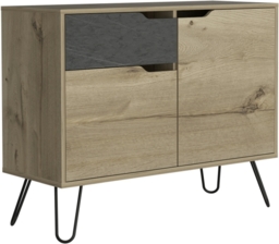 Manhattan Pine and Stone Effect 2 Door 1 Drawer Sideboard with Hairpin Legs - thumbnail 3
