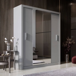 Rotan Grey 2 Door Sliding Mirror Wardrobe - thumbnail 3