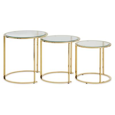 Allure Set of 3 Glass Round Nest of Tables with Gold Base