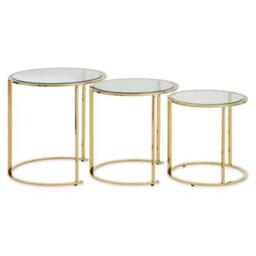 Allure Set of 3 Glass Round Nest of Tables with Gold Base - thumbnail 1