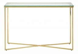 Allure  Glass Console Table with Gold Cross Base