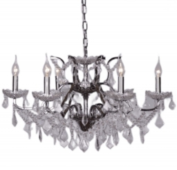 French Style Chrome 6 Branch Shallow Cut Glass Chandelier