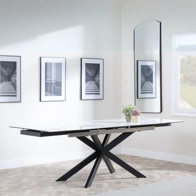 Sutton Dining Table - 4-8 Seater - 140cm-200cm - Extending - White Ceramic - Black Star Base