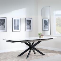 Sutton Dining Table - 4-8 Seater - 140cm-200cm - Extending - White Ceramic - Black Star Base - thumbnail 1