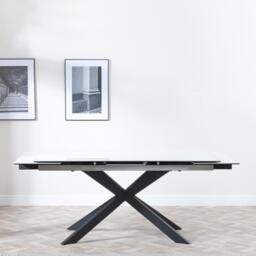 Sutton Dining Table - 4-8 Seater - 140cm-200cm - Extending - White Ceramic - Black Star Base - thumbnail 3