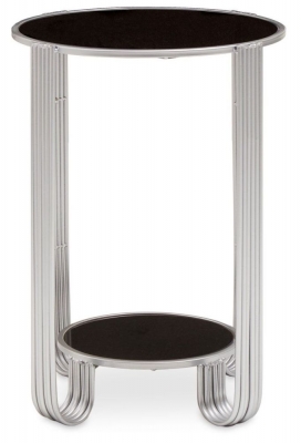 Auxier Black Mirror and Silver Round End Table - image 1