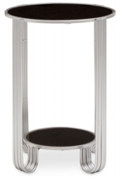 Auxier Black Mirror and Silver Round End Table