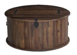 Clearance - Ganga Sheesham Storage Coffee Table, Indian Wood, Round Top - 1 Door