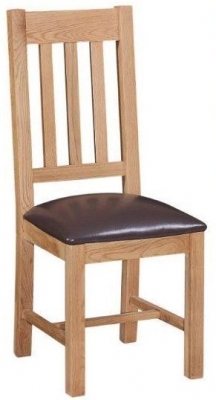 Appleby Oak Slatted Back Dining Chair, Padded Faux Leather PU Seat (Sold in Pairs)