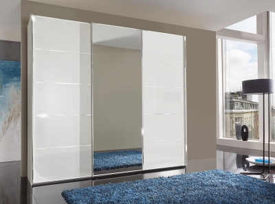 VIP Westside 3 Door Mirror Sliding Wardrobe in White Glass - W 250cm - image 1