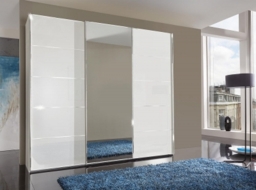 VIP Westside 3 Door Mirror Sliding Wardrobe in White Glass - W 250cm - thumbnail 1
