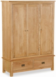 Salisbury Lite Natural Oak Triple Wardrobe with 3 Doors and 2 Bottom Drawers