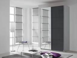 Rauch Quadra 136cm Silk Grey and Basalt Glass 2 Door Mirror Sliding Wardrobe