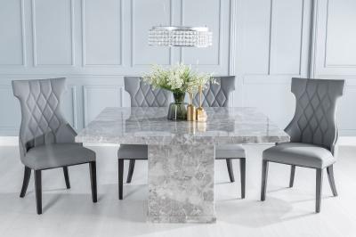 Turin 140cm Square Grey Marble Dining Set - Mimi Grey Faux Leather Dining Chair