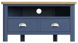 Portland Oak and Blue Painted Corner TV Unit