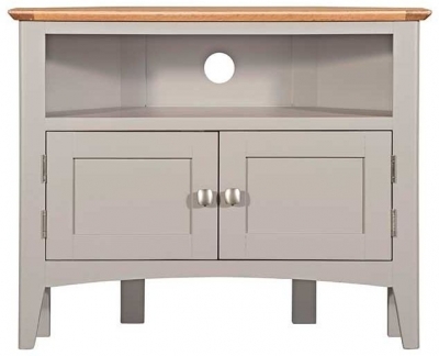 Lowell Grey and Oak Corner TV Unit, 80cm W with Storage for Television Upto 32in Plasma - image 1