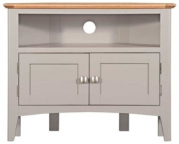 Lowell Grey and Oak Corner TV Unit, 80cm W with Storage for Television Upto 32in Plasma - thumbnail 1