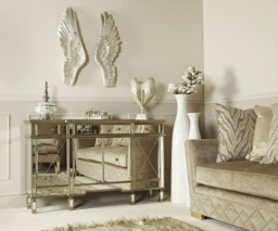 Bari Gold Mirrored 4 Door Medium Sideboard - 152cm - thumbnail 4