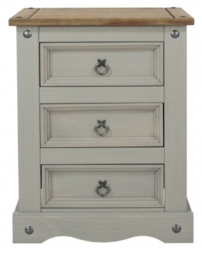 Corona Grey Mexican Pine 3 Drawer Bedside Cabinet