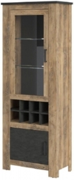 Rapallo 2 Door Display Cabinet with Wine Rack in Chestnut and Matera Grey