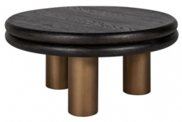 Macaron Rustic Black Oak and Brushed Gold Round Coffee Table