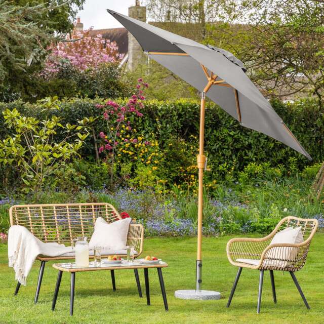 Wood-Effect Parasol with Tilt – 2.4m - Christow - image 1