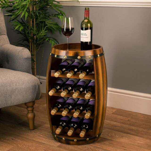 Wooden Barrel Wine Rack – 14 Bottle Capacity - Christow - image 1