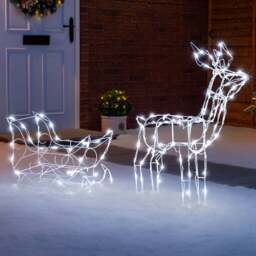 Light Up White Wire Reindeer & Sleigh - Christow - thumbnail 3