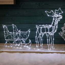 Light Up White Wire Reindeer & Sleigh - Christow - thumbnail 1