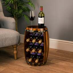 Wooden Barrel Wine Rack – 8 Bottle Capacity - Christow - thumbnail 1