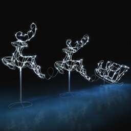 Light Up White Wire Flying Reindeer & Sleigh - Christow - thumbnail 2