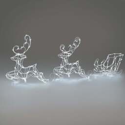 Light Up White Wire Flying Reindeer & Sleigh - Christow - thumbnail 3