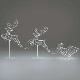 Light Up White Wire Flying Reindeer & Sleigh - Christow - thumbnail 4