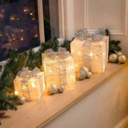 Cotton Light Up Christmas Parcels – Set of 3 - Christow - thumbnail 3