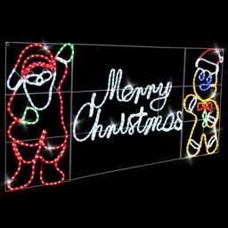Merry Christmas Rope Light Sign with Santa & Gingerbread Man - Christow - thumbnail 3