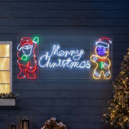 Merry Christmas Rope Light Sign with Santa & Gingerbread Man - Christow