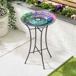 Glass Solar Bird Bath With Stand - Christow - thumbnail 1