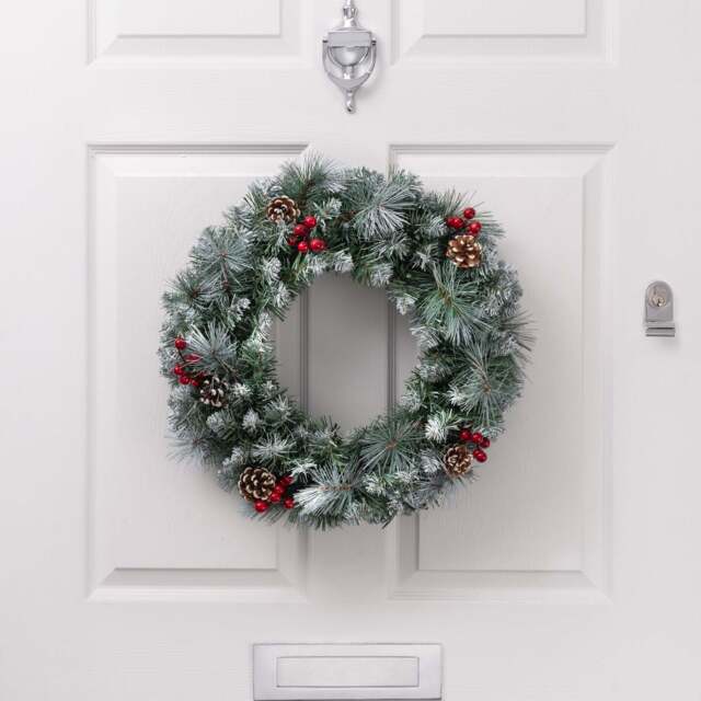 Frosted Artificial Christmas Wreath with Pine Cones & Berries - Christow - image 1